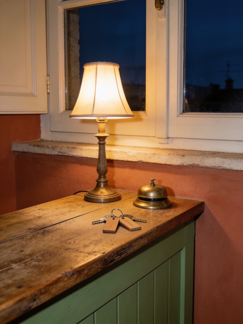 A B&B reception desk at night: kallmy answers even when nobody is there